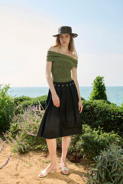 Off shoulder marled knit top
