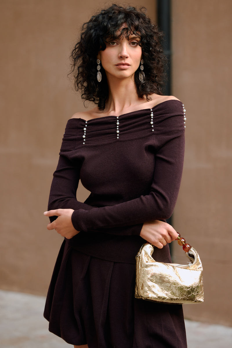 Off shoulder pearl sweater