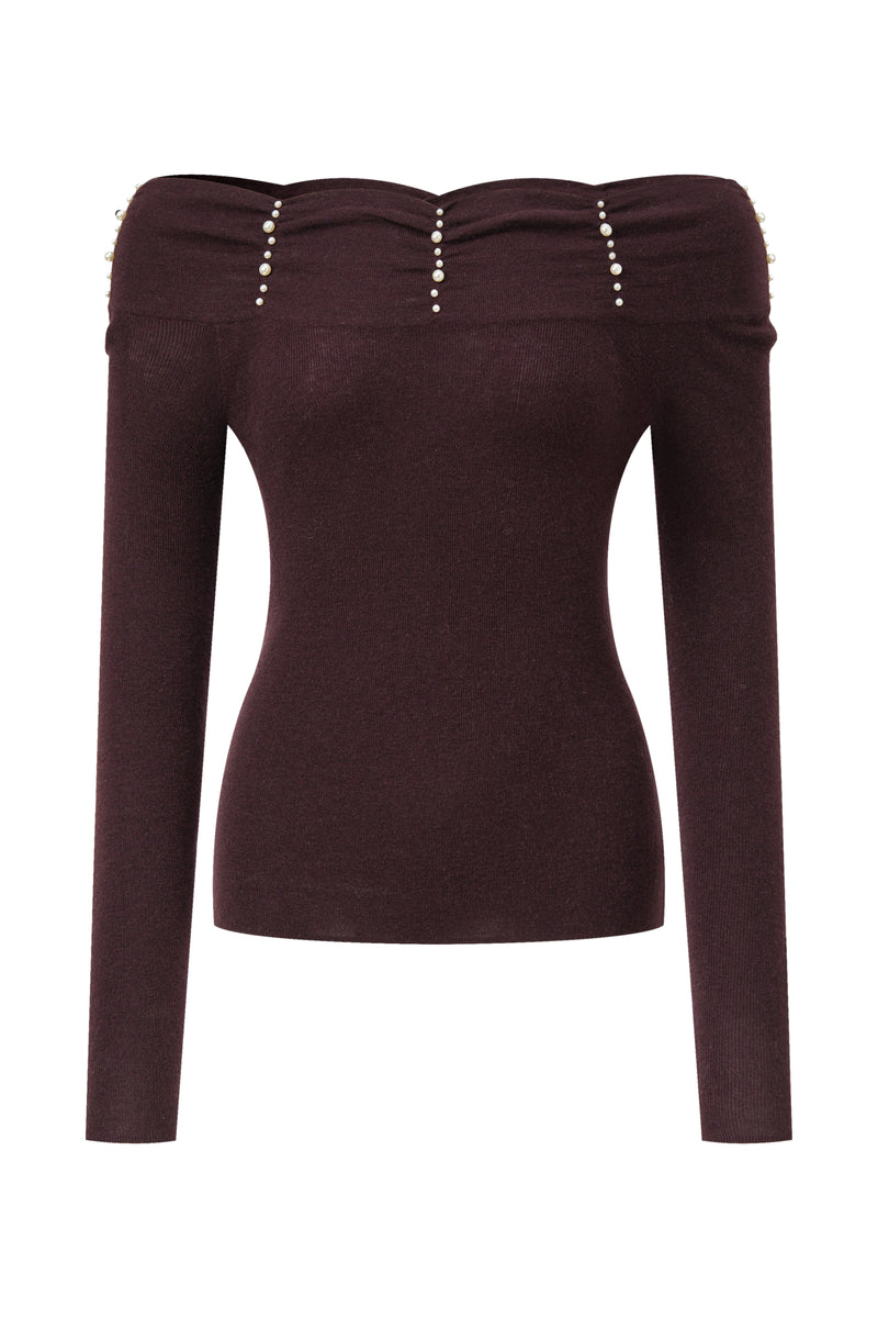 Off shoulder pearl sweater
