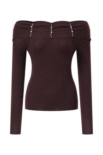 Off shoulder pearl sweater