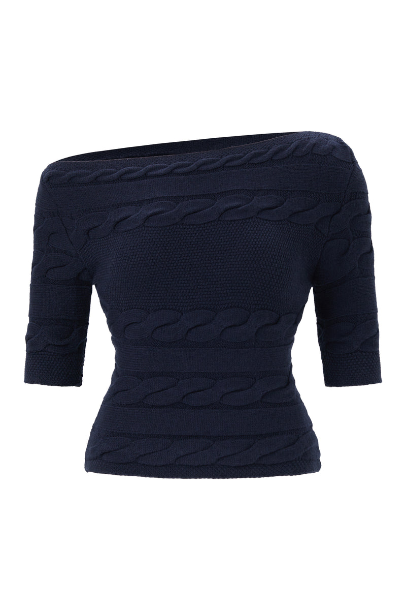 One shoulder cable knit sweater