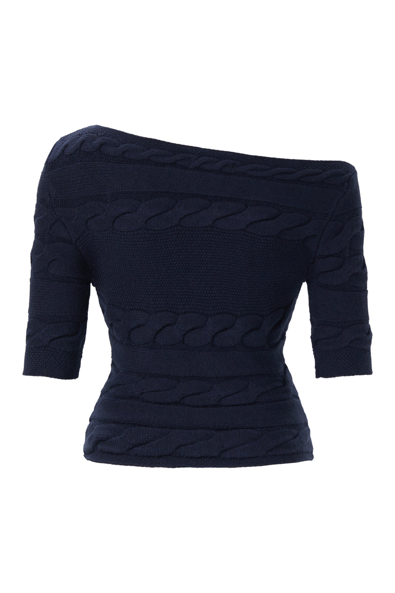 One shoulder cable knit sweater