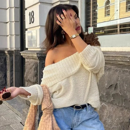 One Shoulder Slim Long Sleeve Pullover Sweater