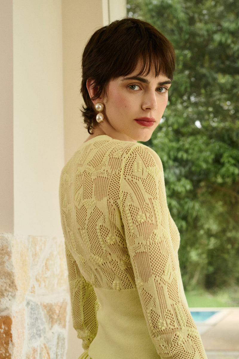 Open knit cinched waist cardigan