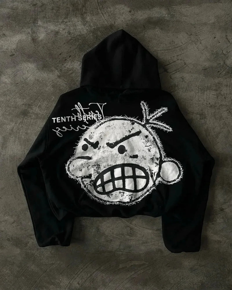 Patchwork Embroidered Black Hoodie