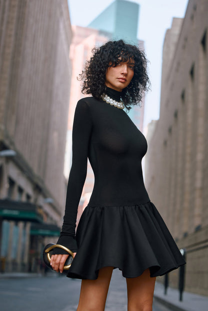 Patchwork turtleneck mini dress
