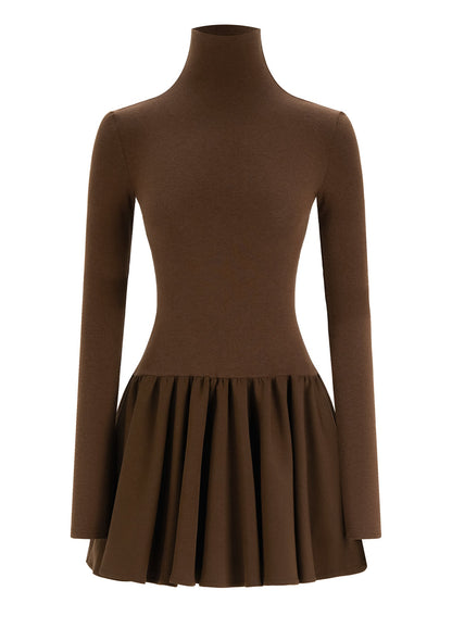Patchwork turtleneck mini dress