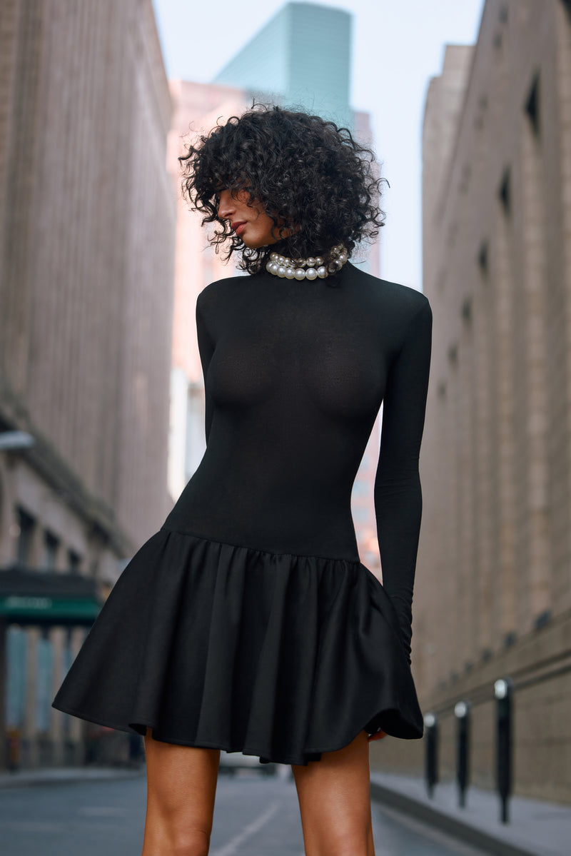 Patchwork turtleneck mini dress