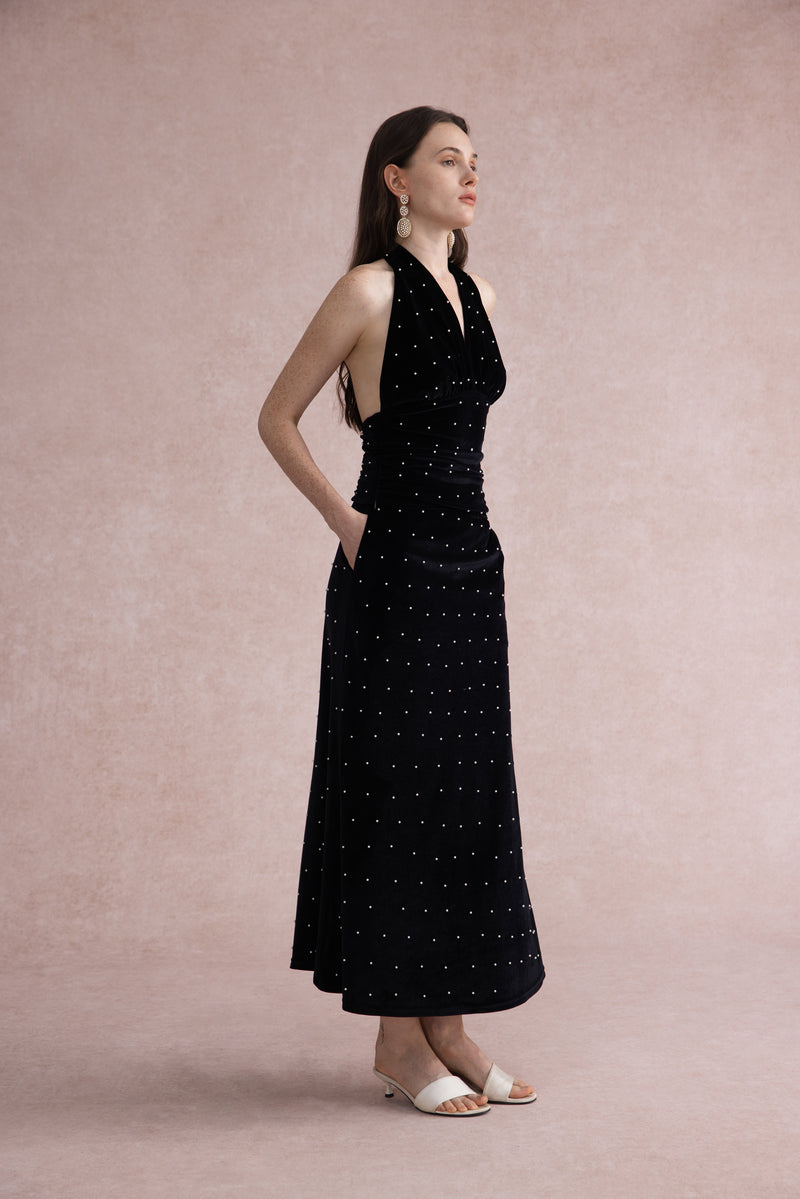 Pearl-dot velvet set