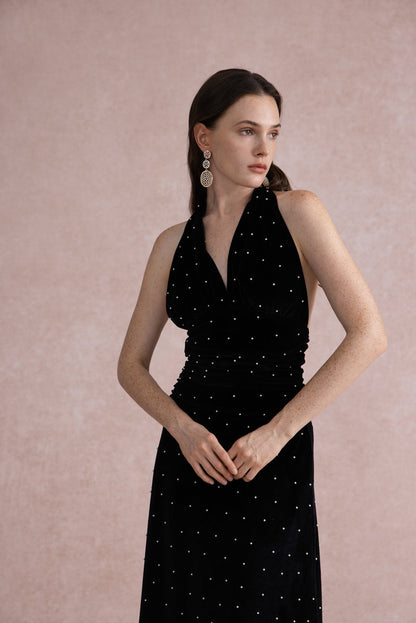 Pearl-dot velvet set
