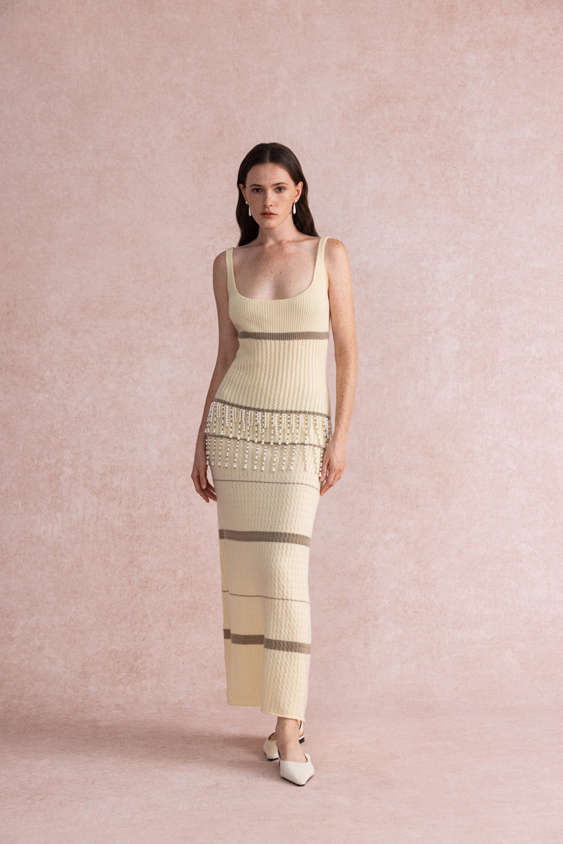 Pearl tassel wool dress