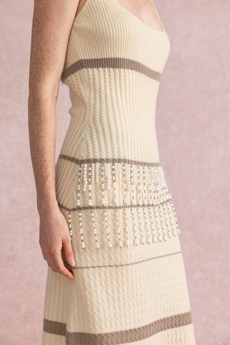 Pearl tassel wool dress