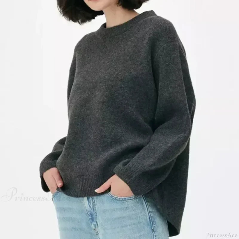 Pink Streetwear O-neck Sweater Black Grey / S