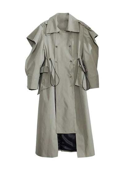 Plus Size Elegant Long Drawstring Waist Double Breasted Luxury Designer Stylish Coat