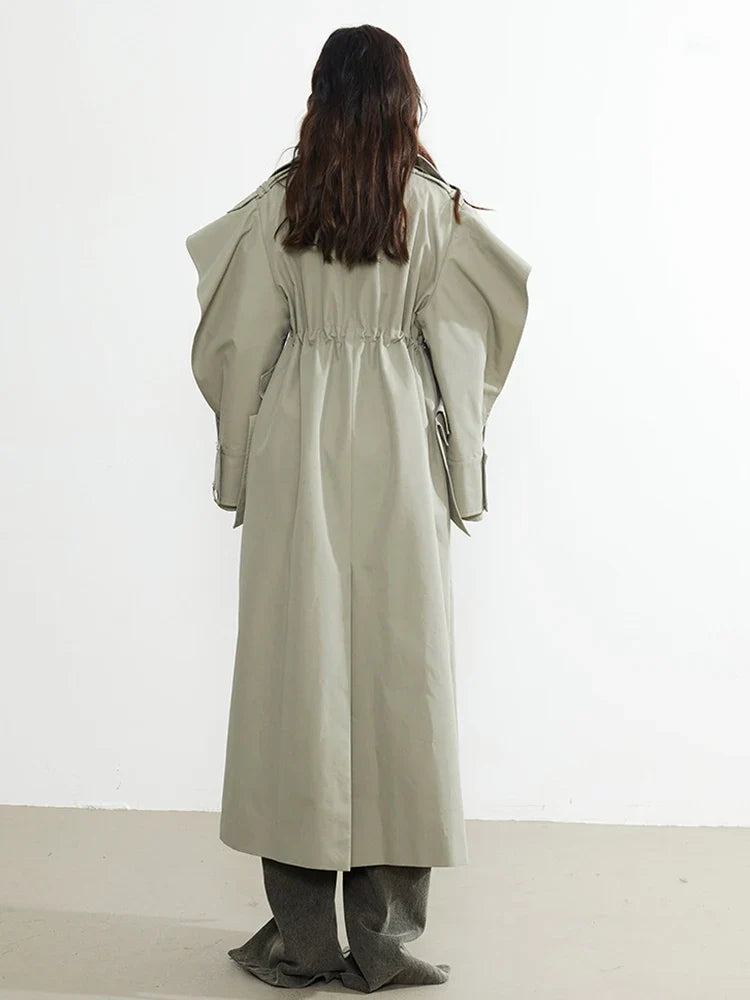 Plus Size Elegant Long Drawstring Waist Double Breasted Luxury Designer Stylish Coat