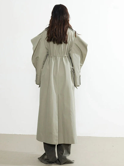 Plus Size Elegant Long Drawstring Waist Double Breasted Luxury Designer Stylish Coat
