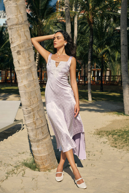 Polka dot asymmetrical dress