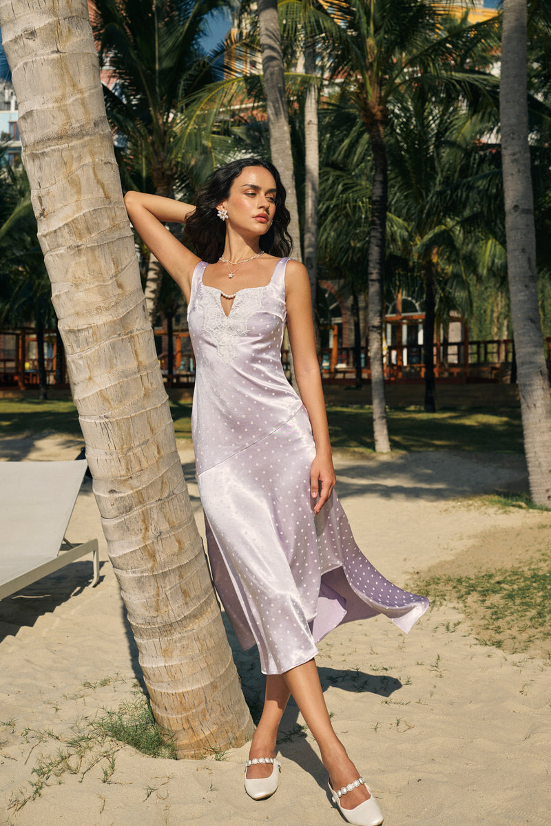Polka dot asymmetrical dress