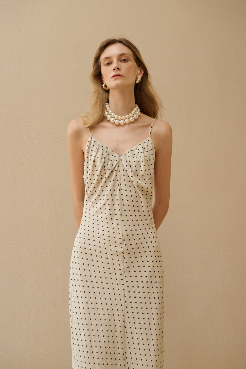 Polka dot cotton linen dress