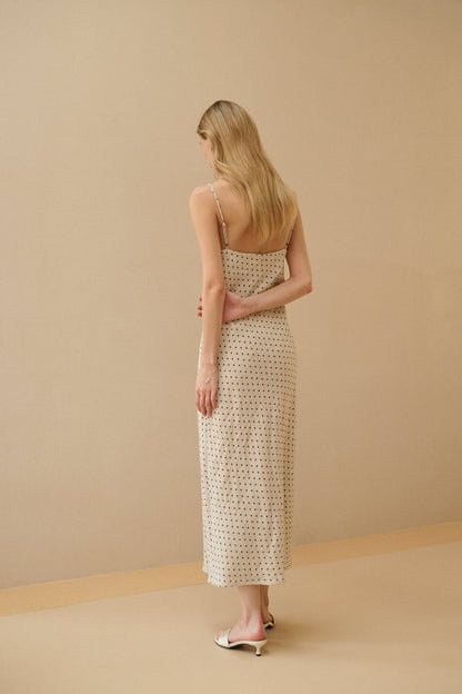 Polka dot cotton linen dress