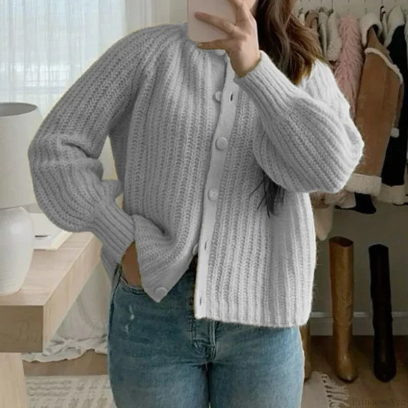 Preppy Button Up Vintage Y2K Cardigan GRAY / S