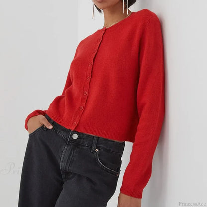 Preppy Crew Neck Button Up Front Cardigan cardiagn-250126