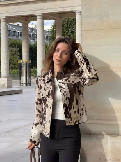 Printed Lapel Suede Coat