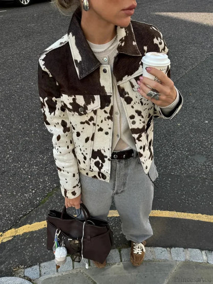 Printed Lapel Suede Coat