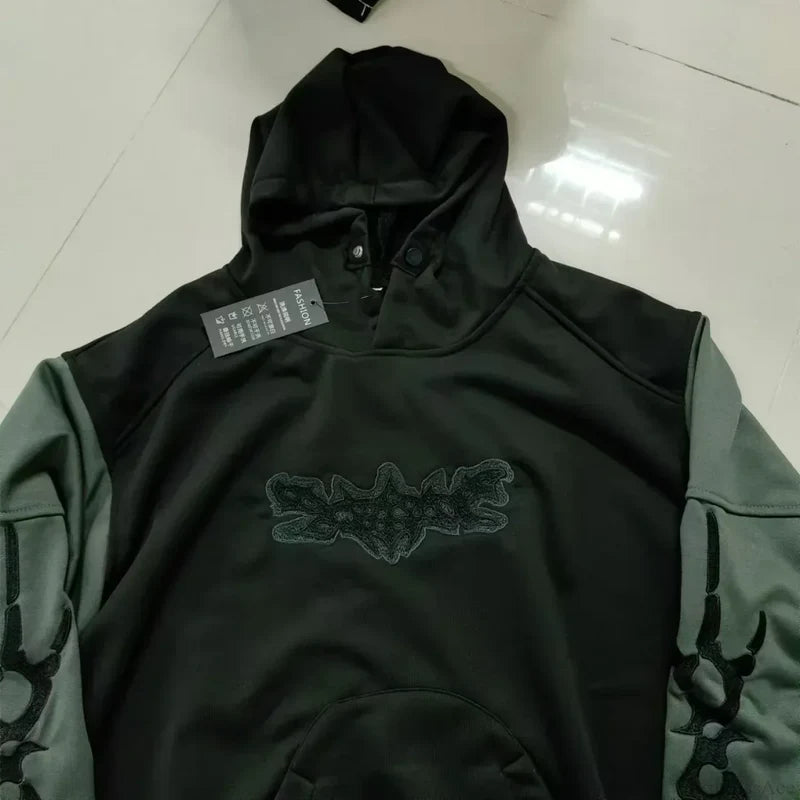 Punk Hip-Hop Embroidered Hoodie Green / S