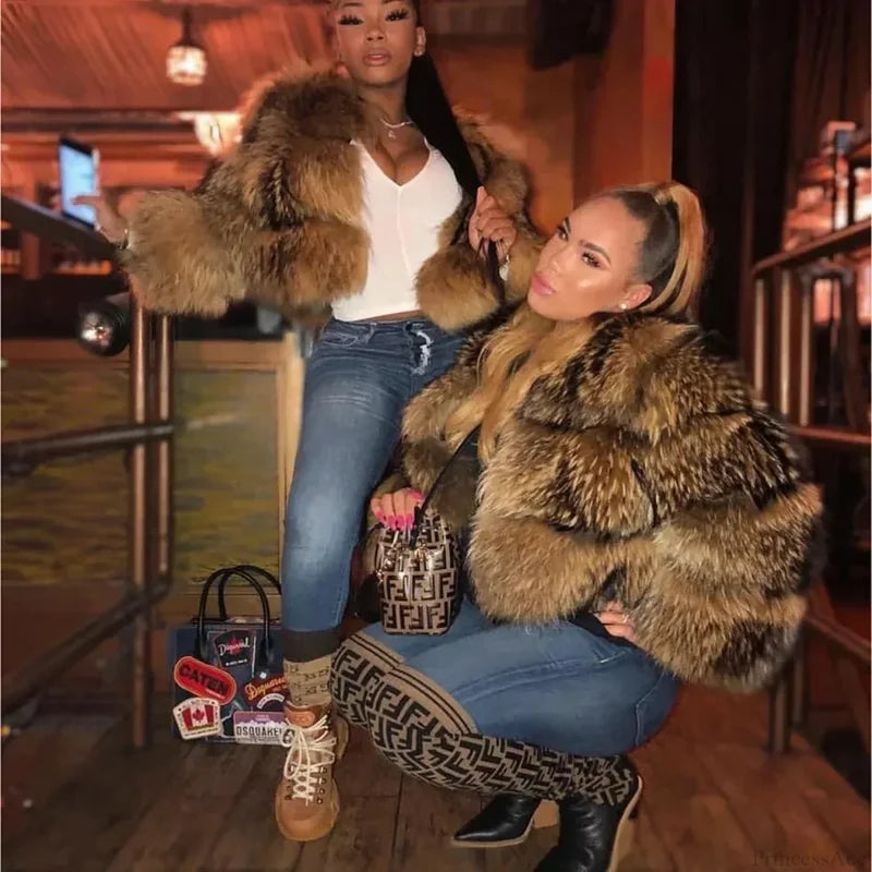 Raccoon Fur Thick Luxury Winter Coat