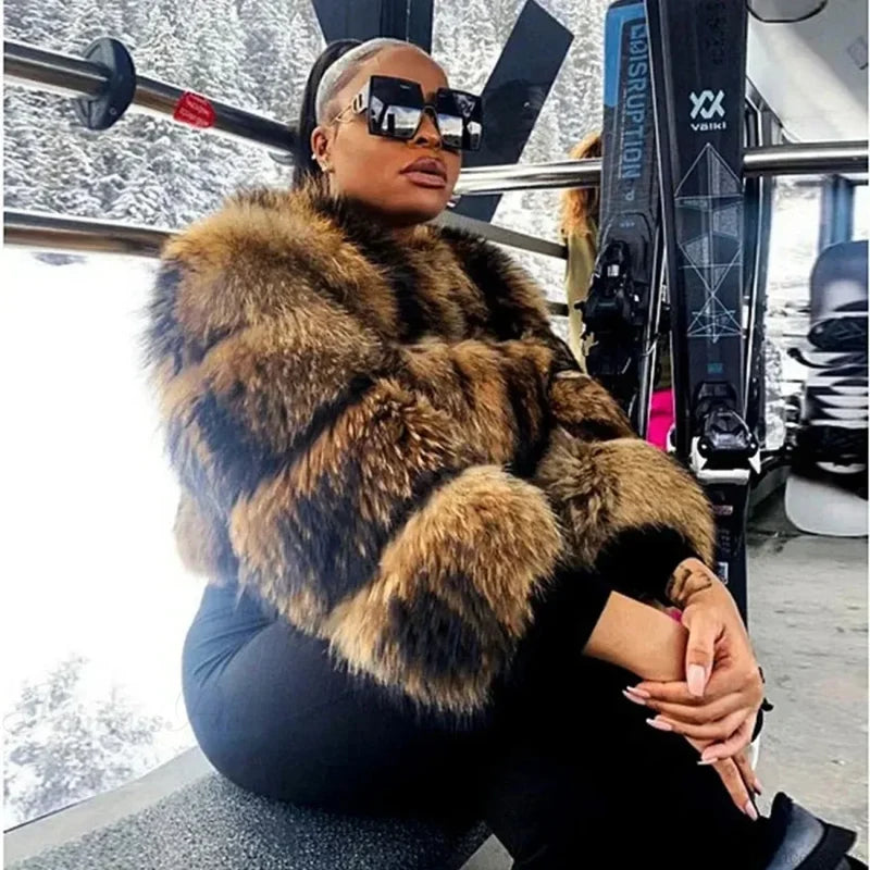 Raccoon Fur Thick Luxury Winter Coat