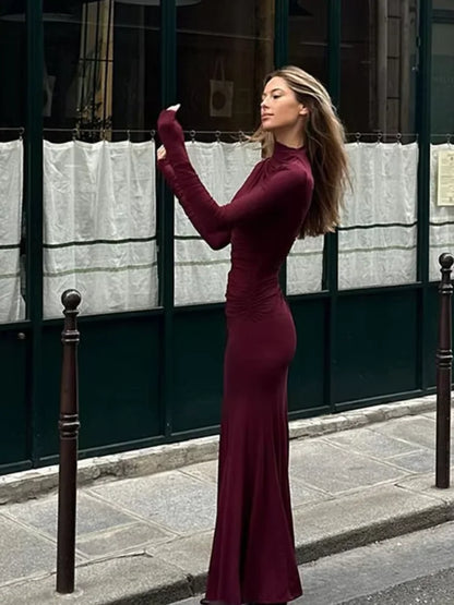 Retro Elegant Full Sleeve A-Line Chic Christmas Party Dress Dresses-L