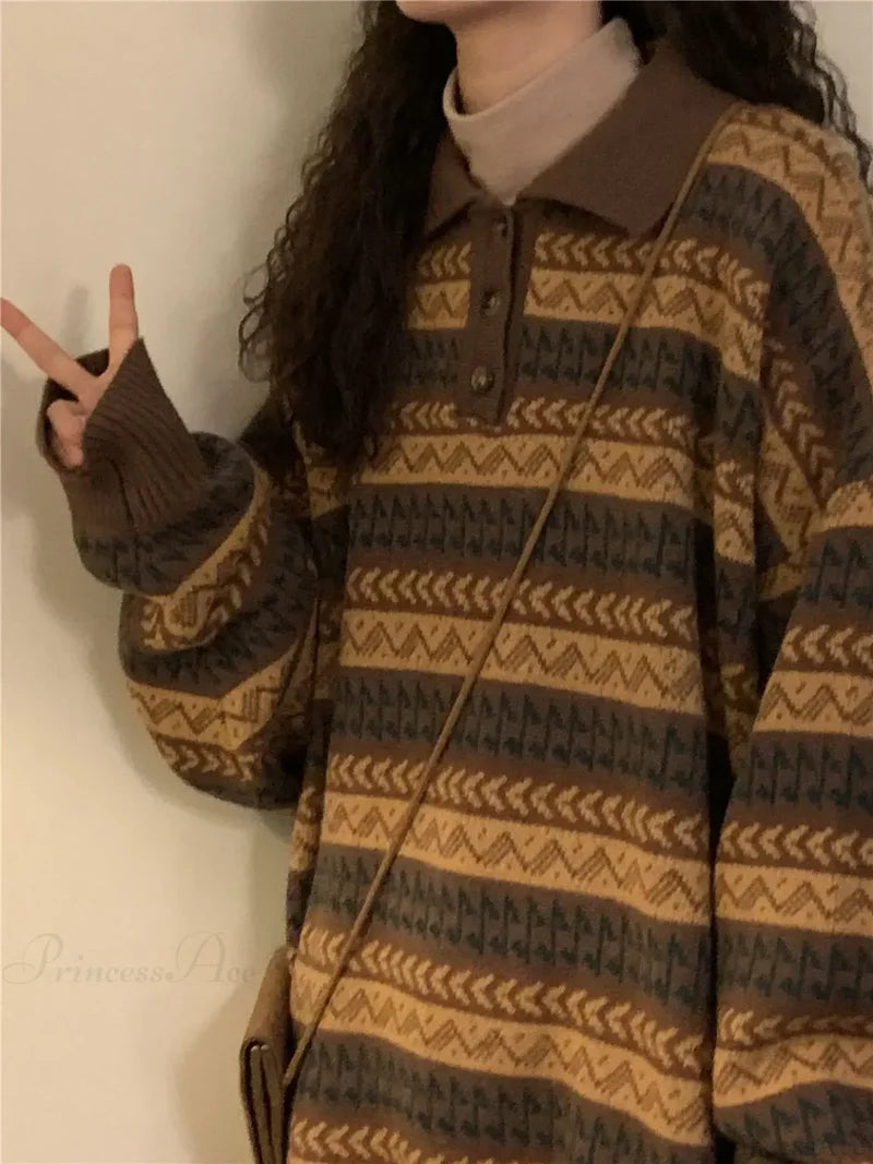 Retro Lazy Style Striped Loose Sweater