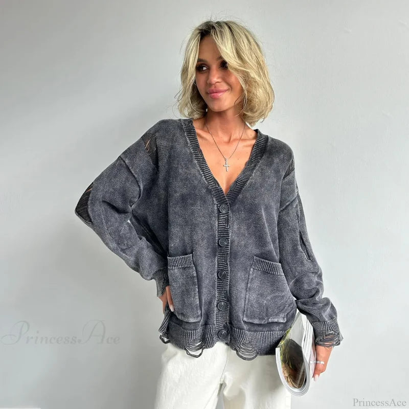 Retro Oversized Soft Button Knitted Cardigan Black / S cardiagn-250126
