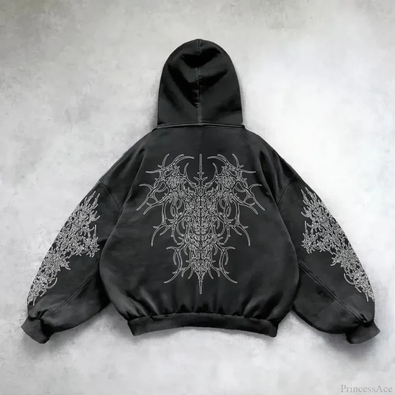 Retro Punk Printed Hoodie black 1 / M