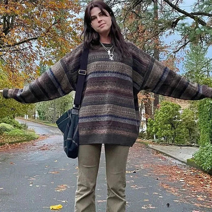 Retro Striped Knit Sweater
