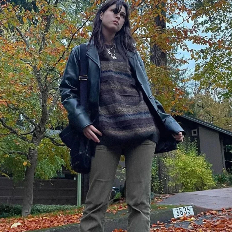 Retro Striped Knit Sweater
