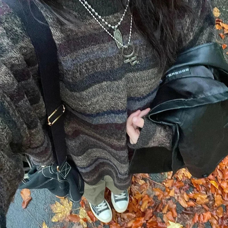 Retro Striped Knit Sweater