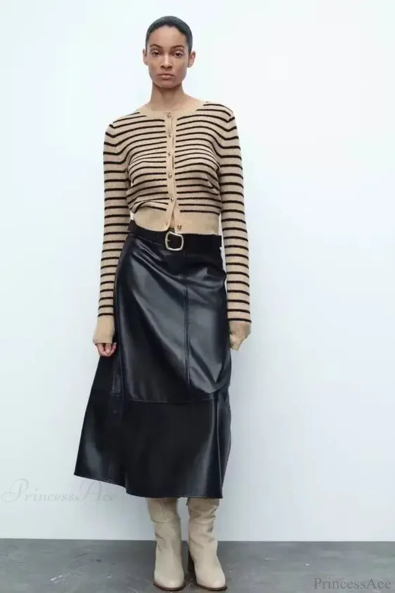 Retro Striped Printed Round Neck Cardigan