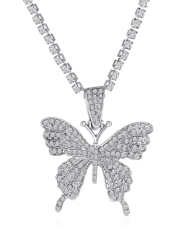 Rhinestone Butterfly Halter Trendy Asymmetric Crop Cami Top