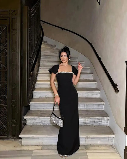 Rhinestone Neck Hanging Party Dress Black / Xs Partydress-241208