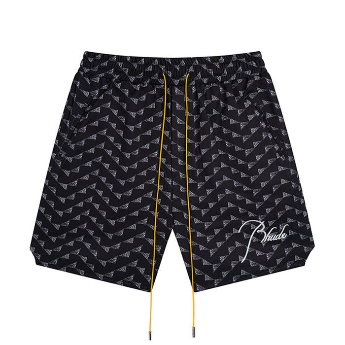 Rhude Letter Embroidered Hip Hop  Casual Split Shorts