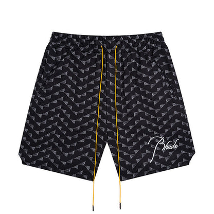 Rhude Letter Embroidered Hip Hop  Casual Split Shorts