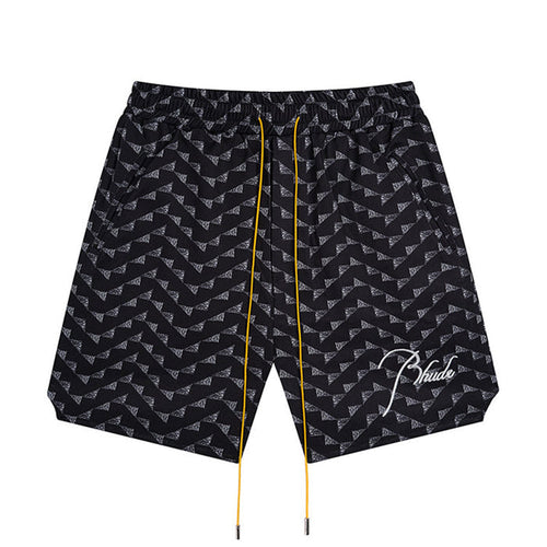 Rhude Letter Embroidered Hip Hop  Casual Split Shorts
