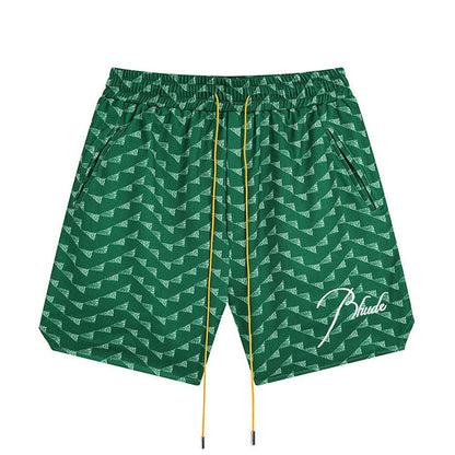Rhude Letter Embroidered Hip Hop  Casual Split Shorts