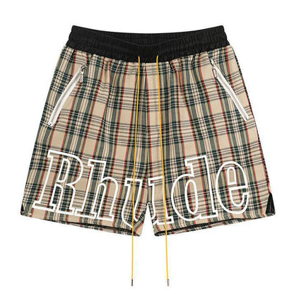 RHUDE Logo-Embroidered Checked Cotton-Flannel Drawstring Shorts