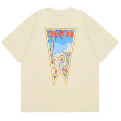 RHUDE Rhude Oil Painting Clock Coconut Tree Print T-Shirts