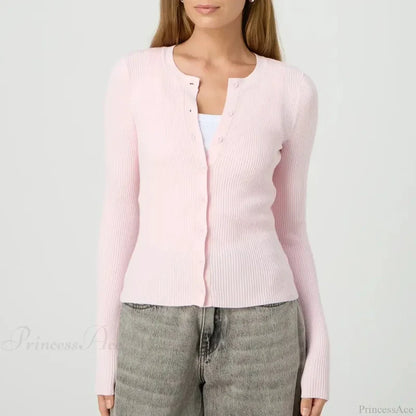 Ribbed Slim Button-Up Long Sleeve Cardigan