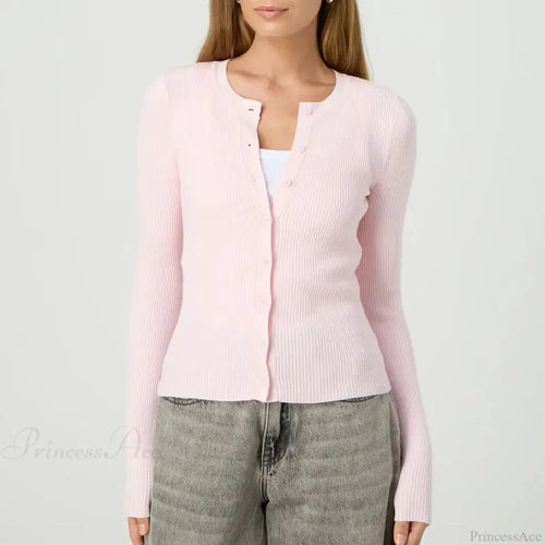 Ribbed Slim Button-Up Long Sleeve Cardigan