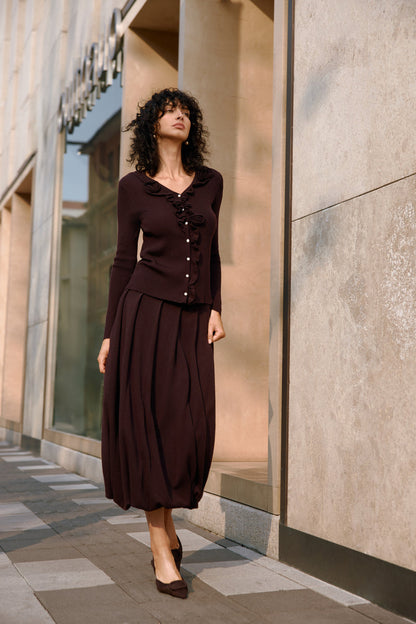 Rosette ribbed wool cardigan